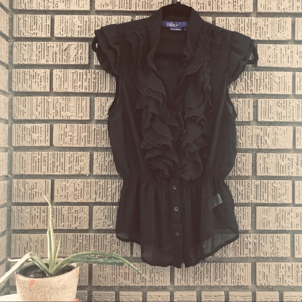 Miley Cyrus Max Azria • Black Ruffle Peplum Blouse